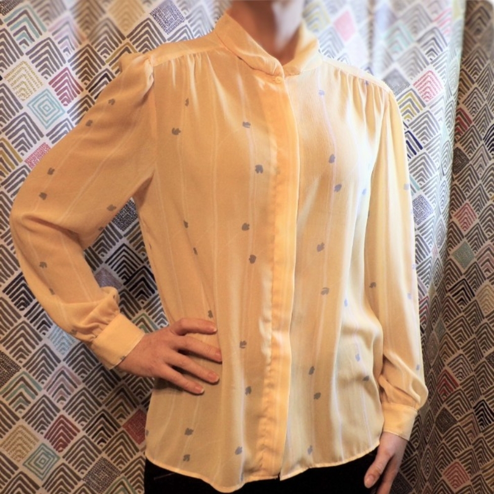light yellow HABERDASHERY 1980's CHIFFON BLOUSE 80's M